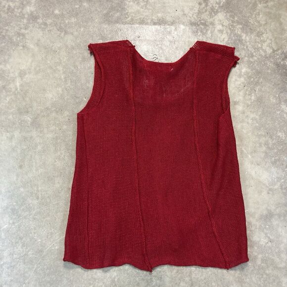 Zuza Bart Shirt Womens Medium Linen Tank Top Clear Red Beachy‎ Resort Basic - Picture 4 of 12